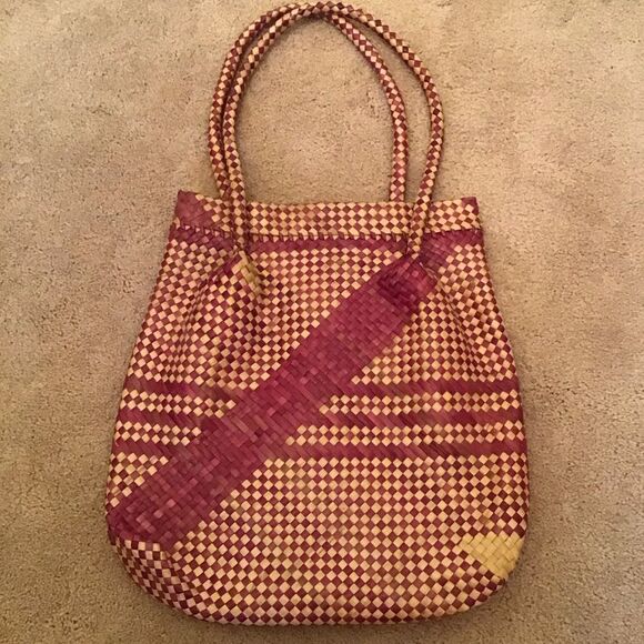Handbags - Recycled Woven Checkered Tote Bag